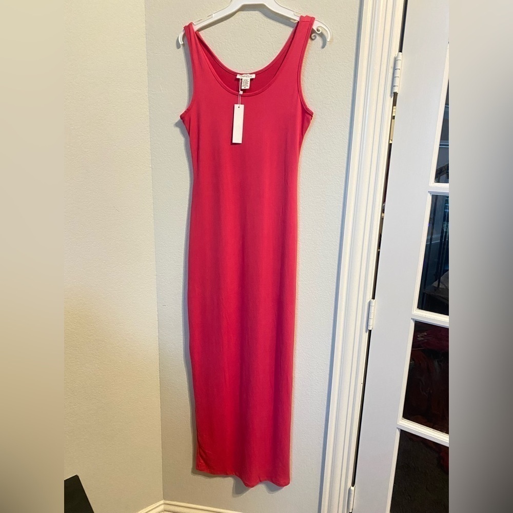 NWT, Hot pink tank maxi dress, Women’s Small soft knit w/ spandex, shirt dress